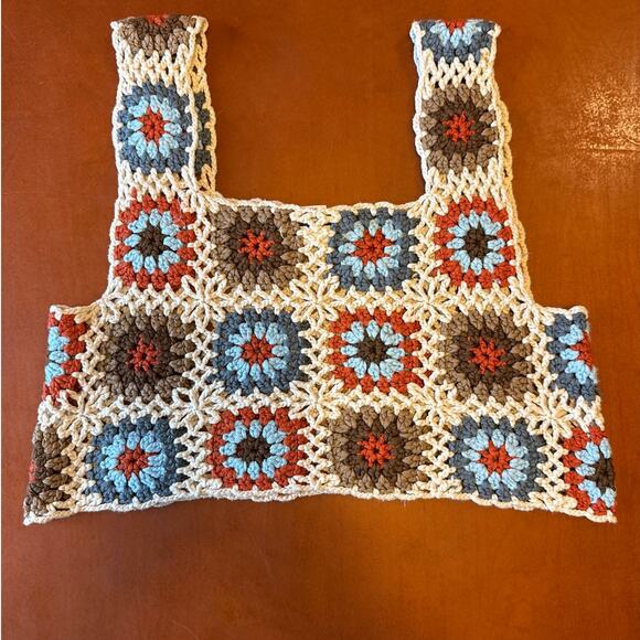 Boho Crochet Granny Square Crop Top RSQ XS Handmade Style Festival Summer - Picture 7 of 9